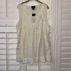 New Liv Los Angeles Womens Floral Lace Trim Sleeveless Blouse Tank in Ivory XL